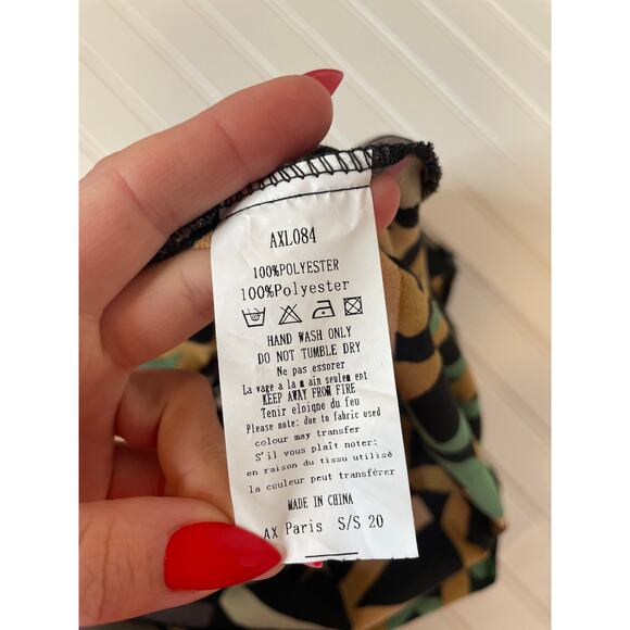 AX Paris Green Black Green Aztec Printed Day Mini Wrap Dress Ruffled Size S - Picture 9 of 9